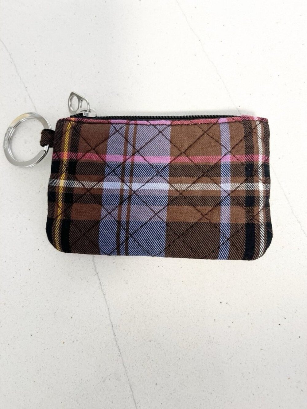 NWOT Vera Bradley Womens Zip ID Card Case Key Chain Cozy Plaid 5"x 3"
